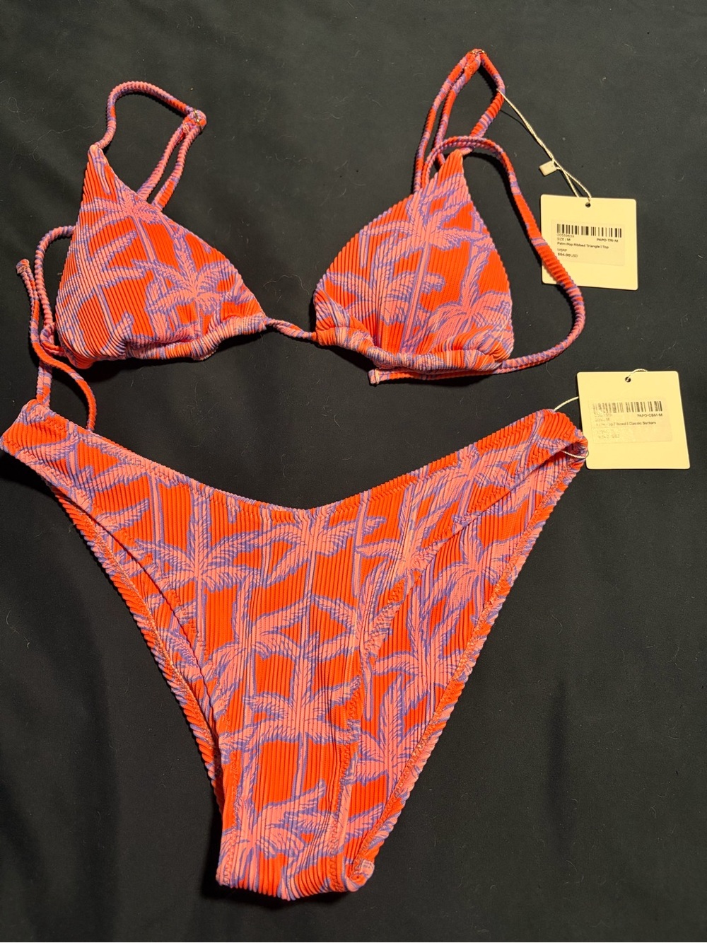 Tropical Palm-Print Orange & Purple Triangle Bikini Set